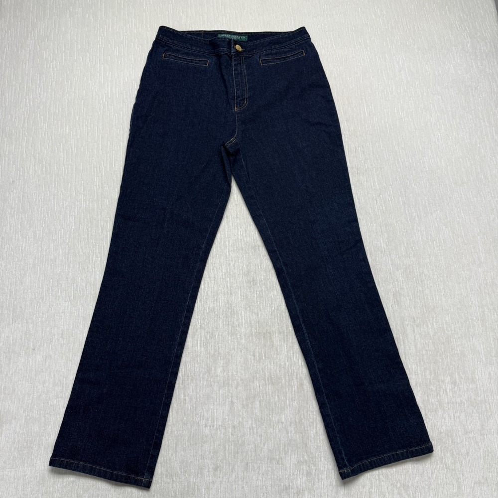 Ralph Lauren Straight Jeans Women 6P Blue Cotton Mid Rise Dk Wash Retro Stretch